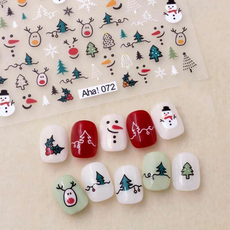 Pegatinas de uñas de dibujos animados de gato de Navidad, calcomanías de Papá Noel, calcomanías de osos, decoraciones de Arte de uñas