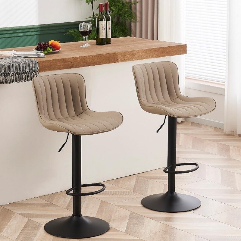 Bar Stools Set of 2 Black Barstools Adjustable Counter Height Stools 24 inch Swivel Modern Bar Stool with Back for Kitchen