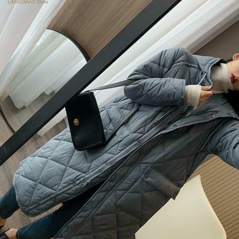 New Winter Women Long Blue Parkas Long-sleeve Loose Hooded Thickened Cotton Clothes Female Midi Jacket Warm Coat Mujer