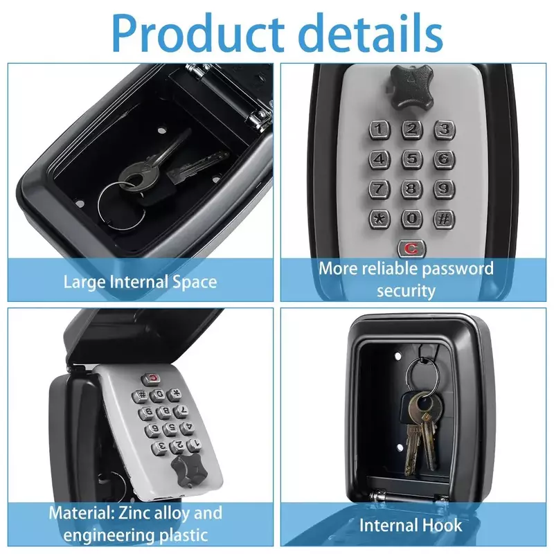 Outdoor Wall Mount Key Safe Box Password Lock Safe Small Storage Box Waterproof Anti-theft Boxes for Home Office Factory