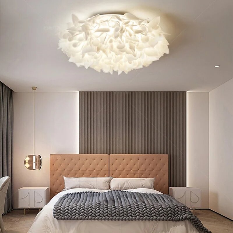 Romantic White Flower LED Ceiling Lights Bedroom Restaurant Living Room Lamp Remote Control Dimming Home Decor Hanglamp