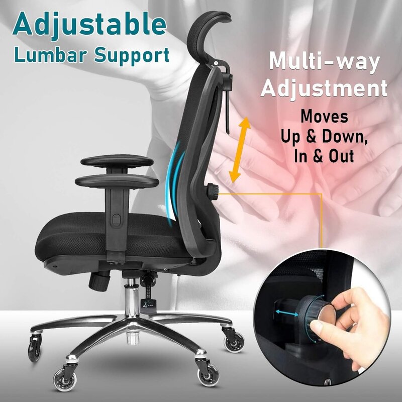 Krzesło biurowe, regulowana stół i krzesło z pas wspierający i rolkami, wysokie oparcie z oddychającą krzesło biurowe siatkowe