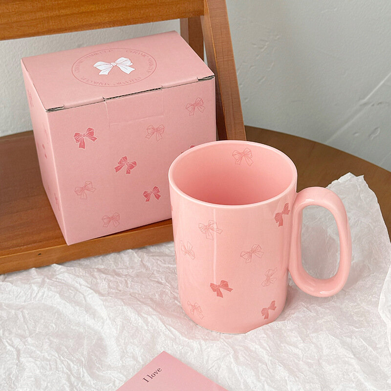 핑크 세라믹 커피 컵, 섬세한 활 아이스크림 세라믹 머그잔, 홈 커피 머그잔, 아침 우유 디저트 잔, 생일 선물, 450ml, 신제품