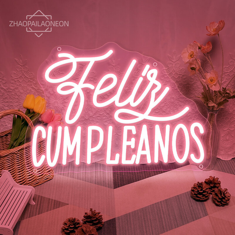 Feliz cumpleanos 네온 LED 사인, 스페인어 생일 축하 네온 조명, USB 홈 파티 아트 벽 룸 생일 장식 표지판