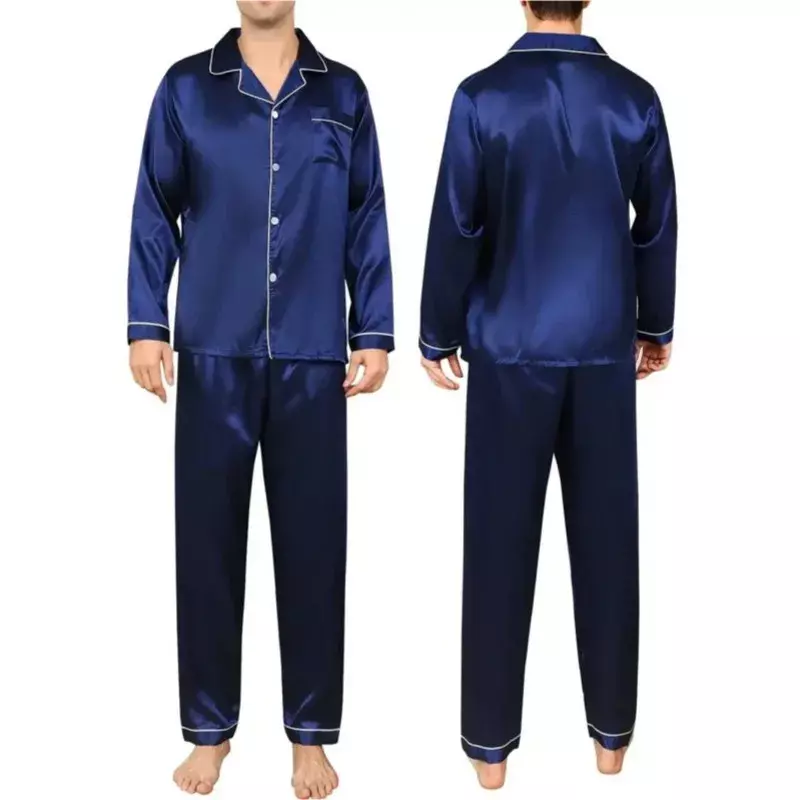 Conjunto de pijamas de seda para hombre, ropa de dormir de satén, de manga corta Camisa larga, traje de Casa suave, talla grande, primavera y verano
