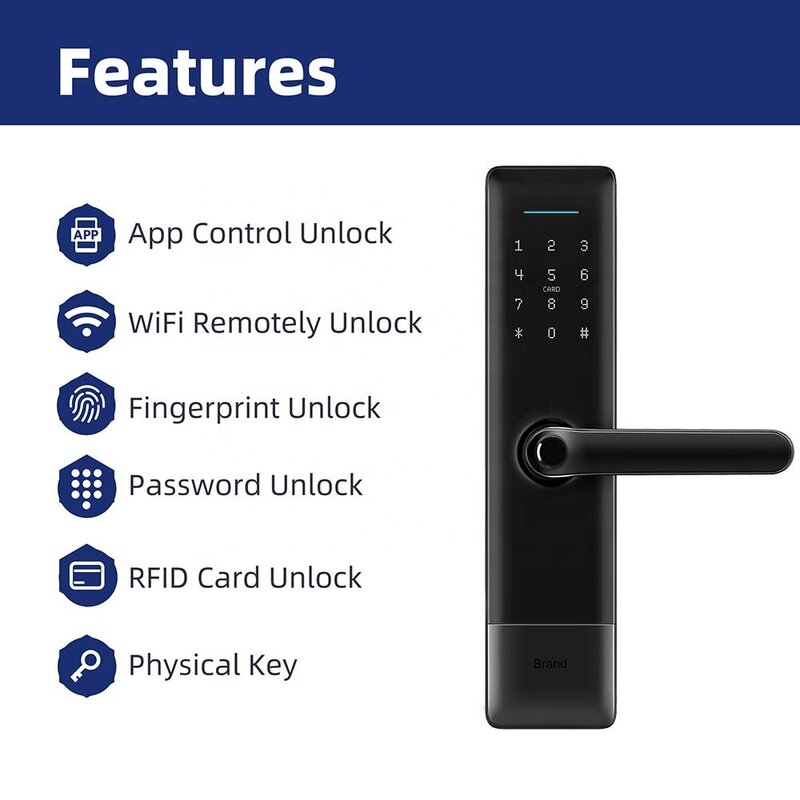 Tuya aplikasi seluler sidik jari, kunci pintu elektronik Digital cerdas biometrik tahan air untuk rumah