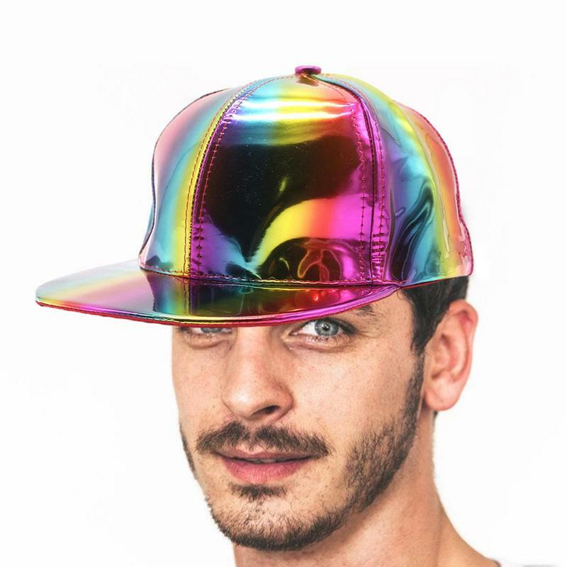Cool Rainbow Reflective Hip Hop Caps Shiny Street Dance Skateboard Snapback Hats Reflective Fashion Rave Cosplay Caps For Dance