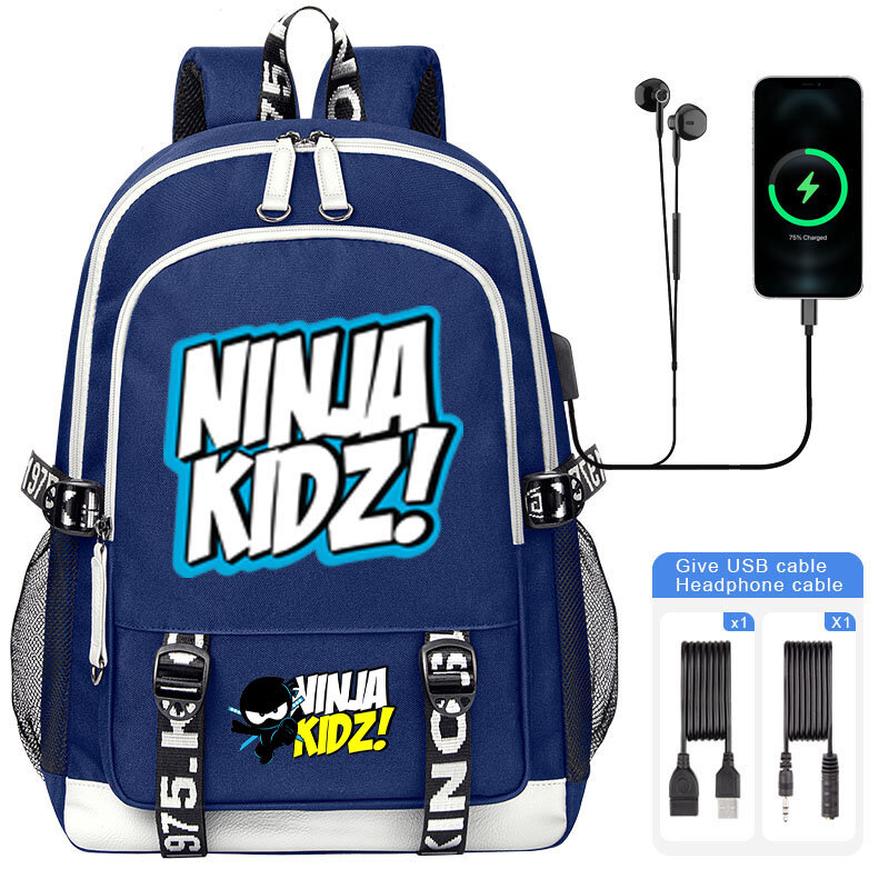 Cartoon Ninja Kidz Kids zaino zainetto per studenti delle scuole elementari NinjaKidz USB grande capacità Boy Girl zaino Mochila
