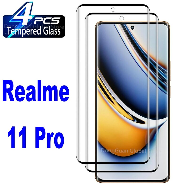 Kaca Tempered 10D untuk Realme 11 Pro, 1/4 buah kaca Film pelindung layar +