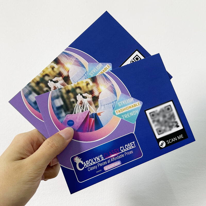 10x14.5cm dua sisi penuh warna logo kustom kartu Terima Kasih dan kartu undangan kartu hadiah kartu informasi