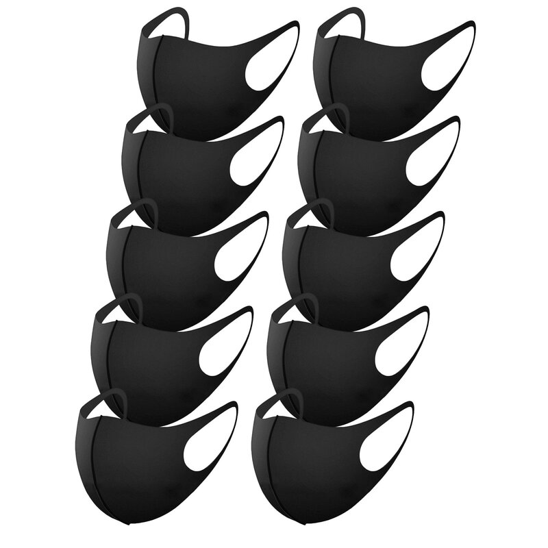 Masque anti-poussière réutilisable en coton noir pour femme, design 3D en trois dimensions, lavable, mode simple, tendance, masque de protection, 10 pièces