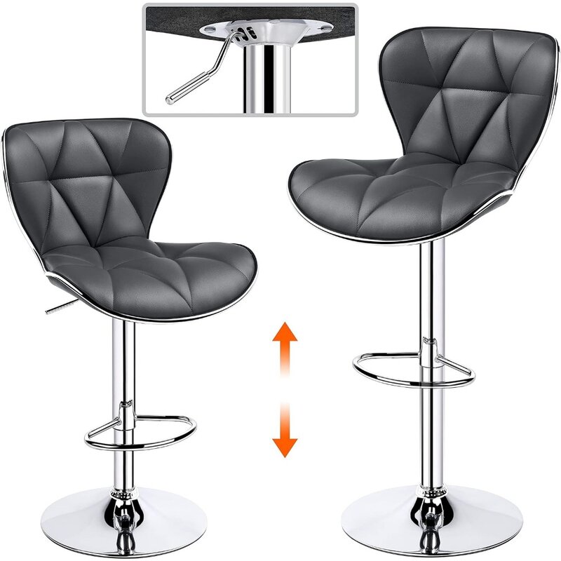Island-Sillas de Bar de cuero PU ajustables, taburetes giratorios con respaldo de concha, Juego de 4 sillas de Bar a la moda