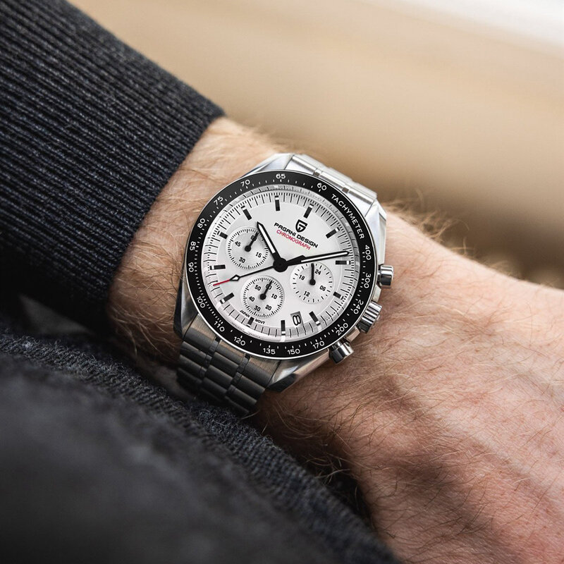 PAGANI DESIGN 2024 Date Speed Chronograph AR Sapphire Luxury Quartz Men's watches 100M Waterproof Steel shell Luminous Watch+Box
