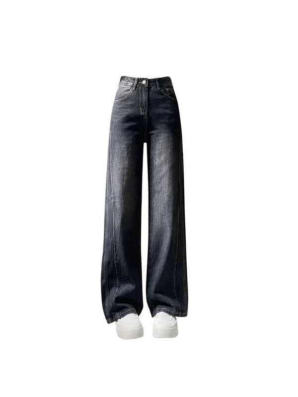 Calça jeans folgada preta feminina, estética vintage dos anos 90, calça de vaqueiro grande, calça jeans emo harajuku, roupa da moda dos anos 2000, Y2k