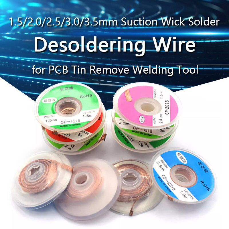 Desoldering Sucção Tin Wire, Solda Braid Wire para PCB, Tin Remove Welding Tool, 1.5mm, 2.0mm, 2.5mm, 3.0mm, 3.5mm