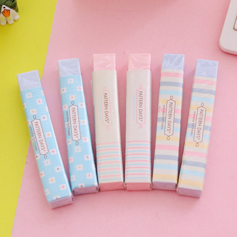 Students Creative Cute Candy Color Striped Soft Pencil Erasers For Kids Rubber Toy Kawaii Stationery School Office Supply 1 Pc