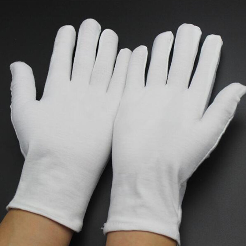 Gants blancs en coton pour hommes et femmes, étiquettes à doigt complet, pour serveurs/conducteurs/bijoux/travailleurs, mitaines absorbant la sueur