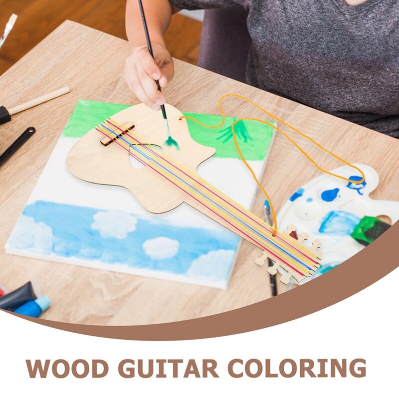 10 Pcs Miniatures Paint Children's Craft Material Package Kindergarten Production Painting Your Own Wooden Child Guitar Crafts