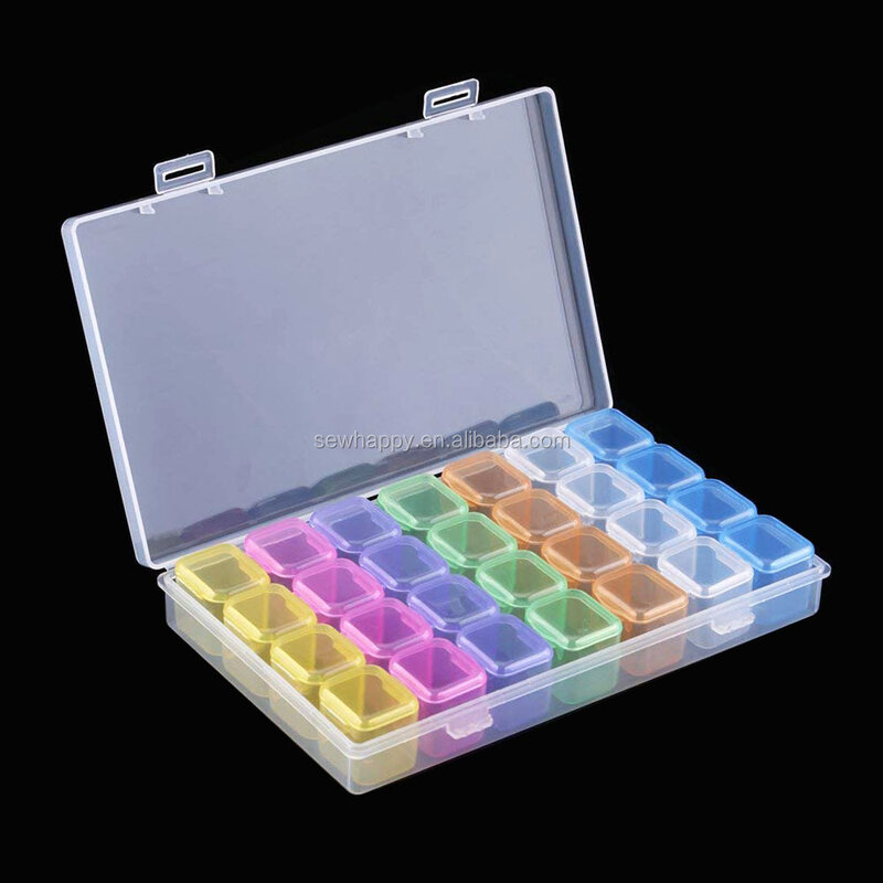صندوق تخزين بلاستيكي قابل للتعديل لخرزات الرسم بالماس ، منظم ماكياج ، علبة مجوهرات سهلة الاستخدام ، 28 فتحة