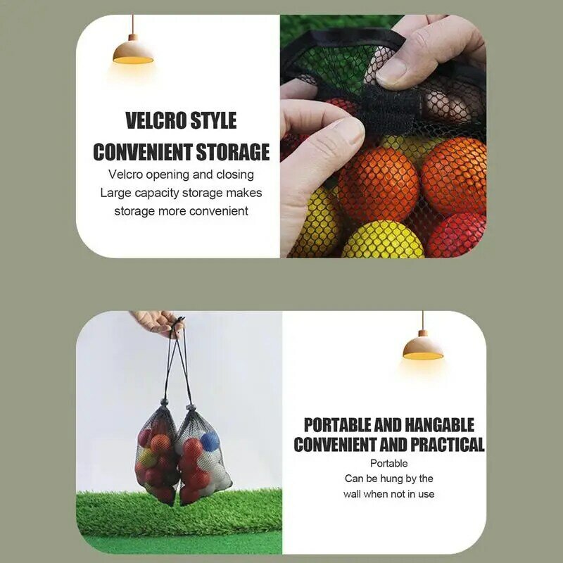 Nylon Foldable Golf Ball Holder Bag, Space Saving Mesh, Bolsa para bolas de tênis, Black Net Bag para Driving Range Training Ground
