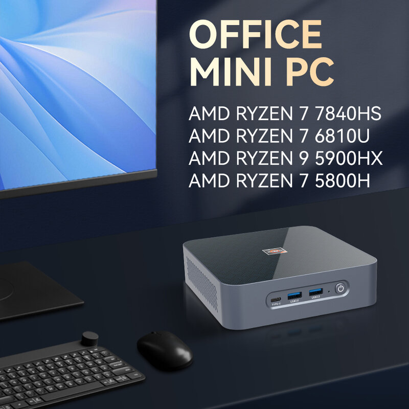 AMD RYZEN 7840HS Mini PC, 16GB, LPDDR5, 6400MHz, M.2 NVME, SSD, PICE4.0, Tipo-C, WiFi6, 4K UHD, Windows 11, WiFi6