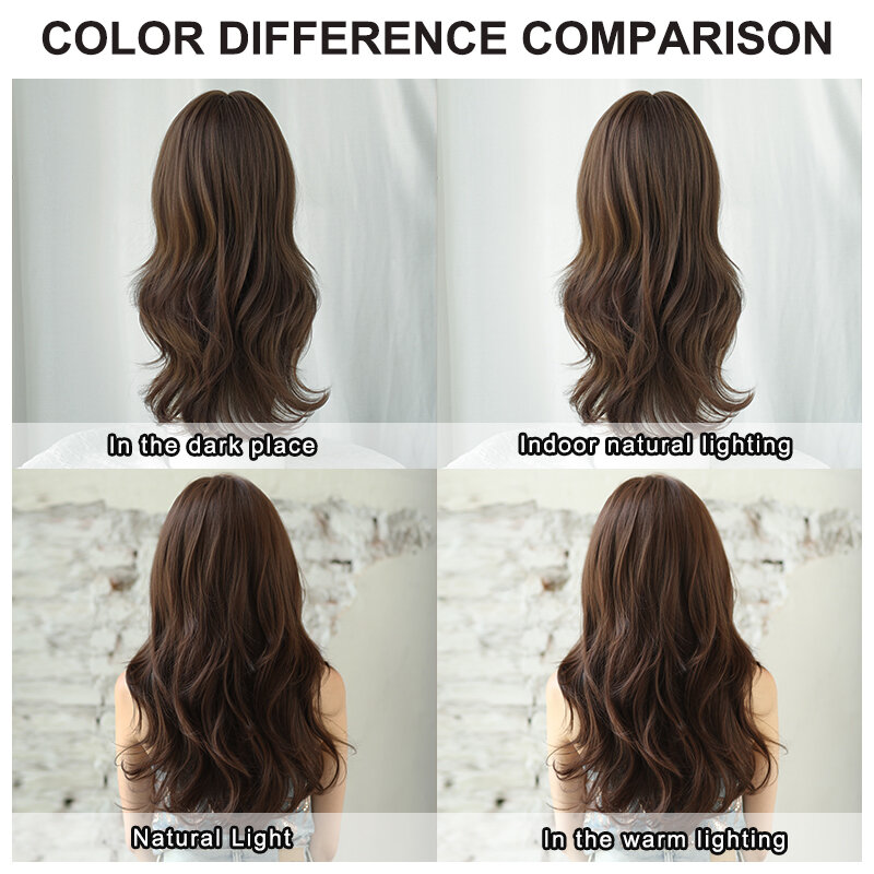 7JHH WIGS Synthetic Layered Middle Part Chocolate Wig for Women High Density Long Body Wavy Brown Hair Wigs Beginner Friendly