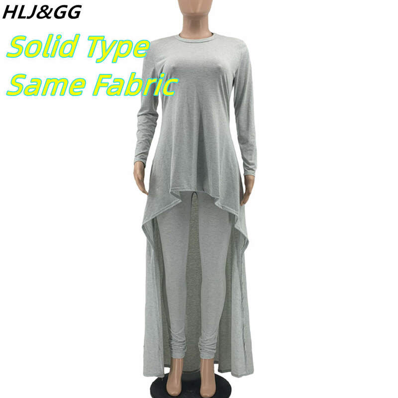 HLJ & GG jesienno-zimowe casualowe nieregularny Top + spodnie obcisłe zestawy dwuczęściowe damskie stroje damskie solidne dopasowane kolory dresy 2 sztuki