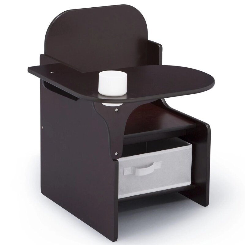 Delta-silla clásica para niños, escritorio con cubo de almacenamiento, Chocolate oscuro