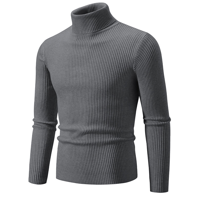 Suéter de cuello alto para hombre, suéteres cálidos de punto de Color sólido, prendas de punto ajustadas e informales, Otoño e Invierno
