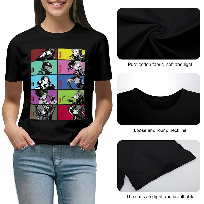 Persona 5-Royal-Phantom Thieves and Partners T-shirt para mulheres, roupas vintage, tops de verão