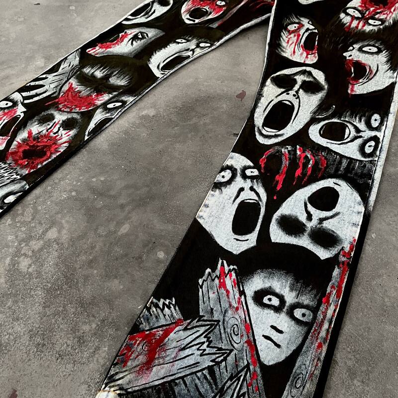 Anime Graphic wide leg jeans Streetwear Y2K Wide Trouser Pants for Men Women 2024 New Harajuku Japanese Style High Waist Jeans