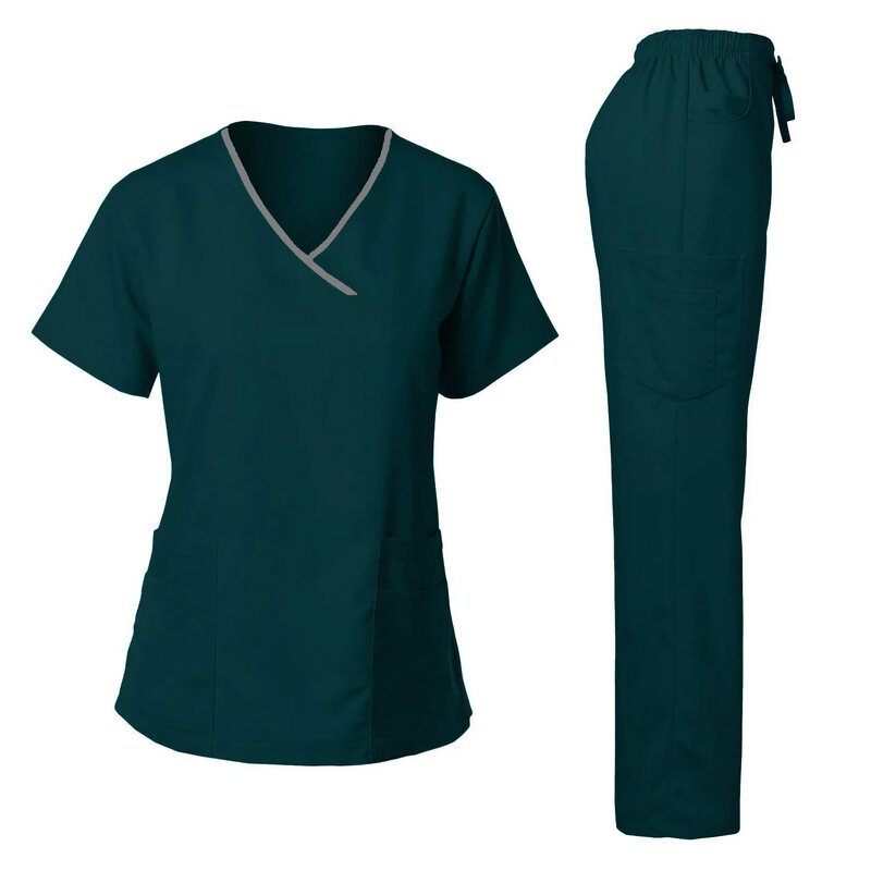Seragam operasi medis set scrub wanita, pakaian dokter rumah sakit aksesoris Suster klinik gigi Salon kecantikan pakaian kerja