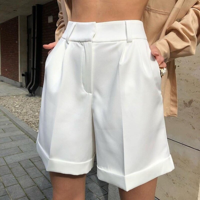 Женские широкие брюки с карманами, свободные однотонные повседневные шорты с молнией и пуговицами, 2022