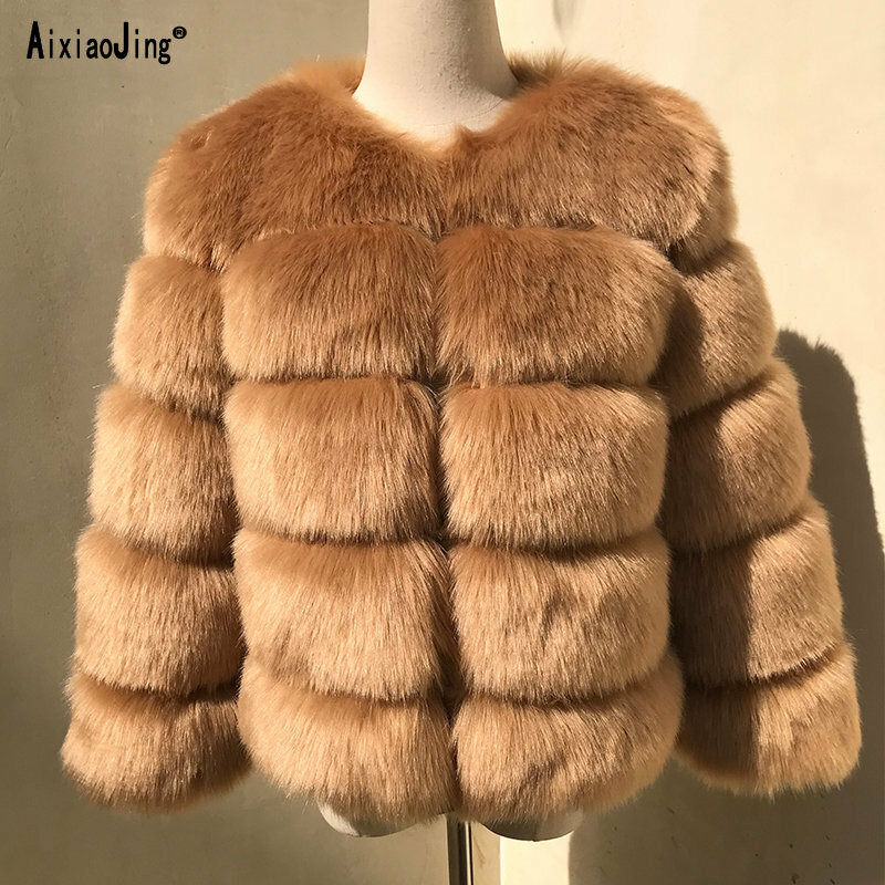 AIXIAOJING-Casaco peludo de pele de raposa feminino, jaqueta fofa, pelúcia, top quente, alta qualidade, nova moda, inverno
