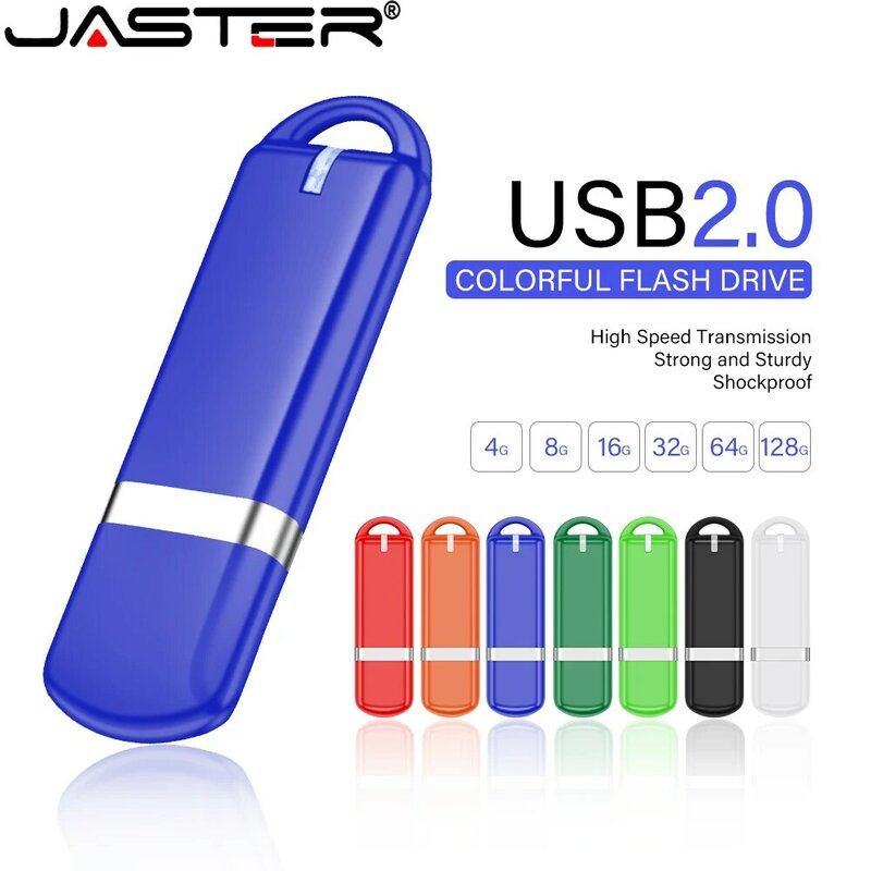 JASTER-Clés USB 2.0 en plastique avec boîte, clé USB, disque U pour ordinateur portable, cadeau d'affaires à la mode, 128 Go, 64 Go, 32 Go, 16 Go