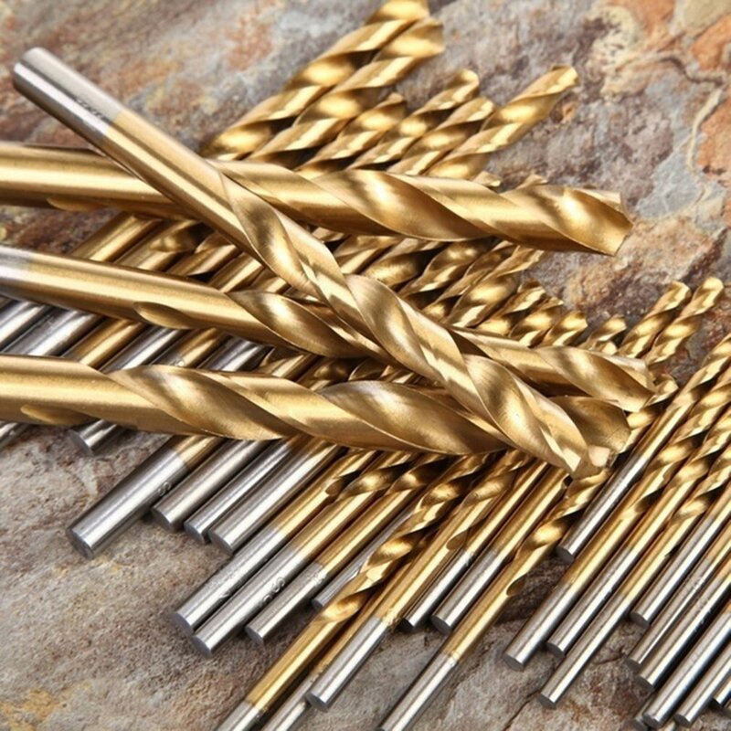 Gold/Sliver 50 PCS Titanium Coated HSS Fashion Steel Drill Bit Set Tool 1/1.5/2/2.5/3mm Drill affidabile Twist Design Bit Tools