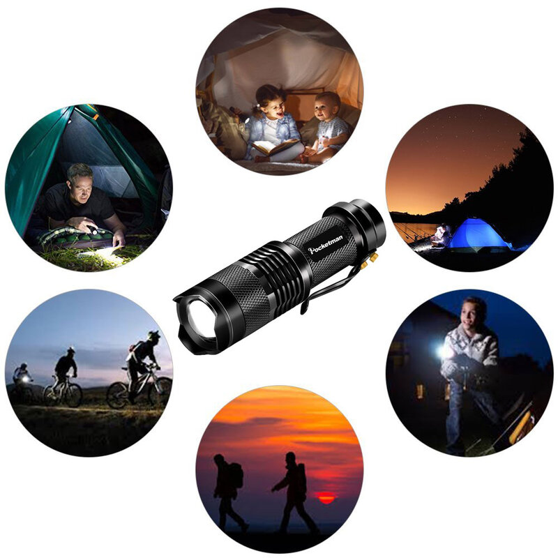 Mini linterna LED Q5 superbrillante, linterna de emergencia de bolsillo con zoom, resistente al agua, para acampar y hacer senderismo