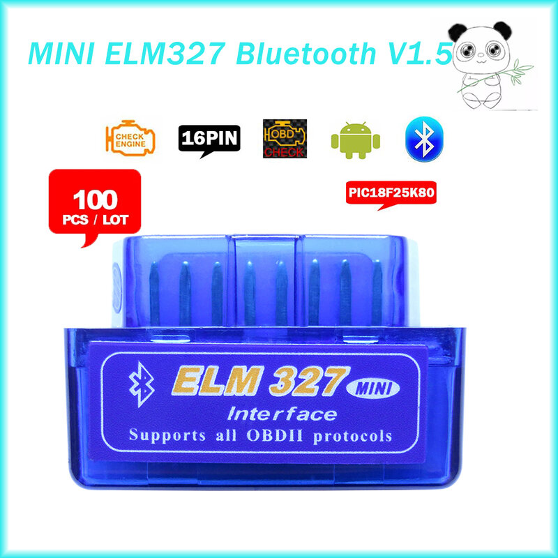 Ferramenta de Diagnóstico Super Mini Car, ELM327 V1.5, Bluetooth com PIC1825K80, OBD2, Acessórios
