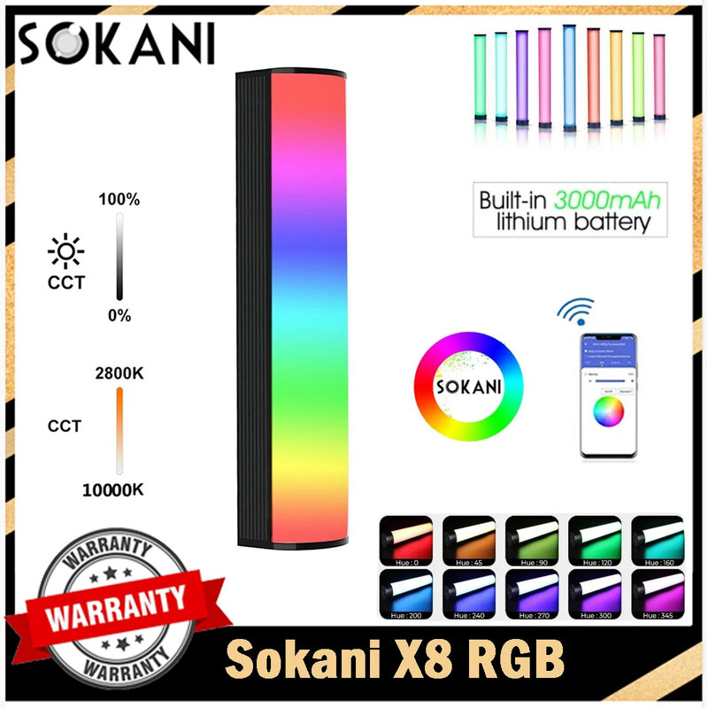 Sokani แท่งไฟ RGB ขนาดเล็ก X8ไฟ LED ถ่ายภาพวิดีโอแสงนุ่มควบคุมด้วยแอปเทียบกับ6C pavotube luxceo P200