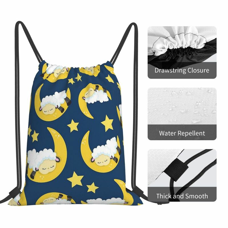 Wzór owiec, śpiąca owca, księżyc, gwiazdy plecaki torby ze sznurkiem plecak ze sznurkiem etui do przechowywania torba na książki