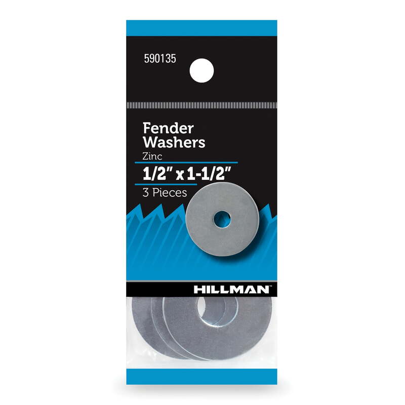 SD00-Hillman Fender Washers, 1/2" x 1.5", Zinc Plated, Steel, Pack of 3