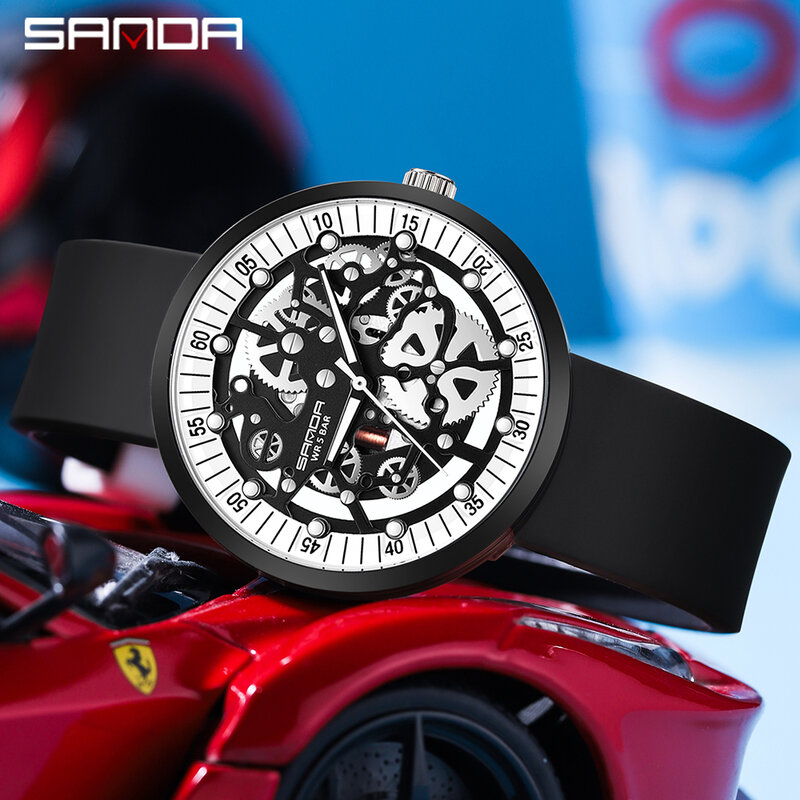 SANDA jam tangan kuarsa modis 3215 merek jam tangan silikon Dial bulat tahan air tali silikon fluoresensi desain jam tangan netral