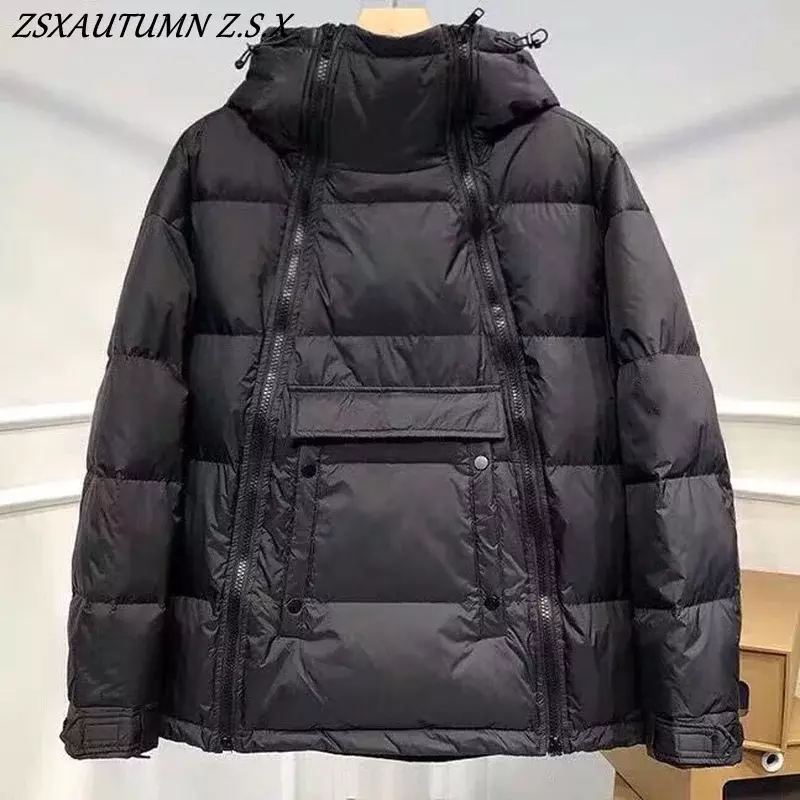 Winter Men Tactics Jacket Hooded Parka Down Cotton Coat Black Double Zipper Pullover Glossy Padded Jackets Casual Warm Outerwear