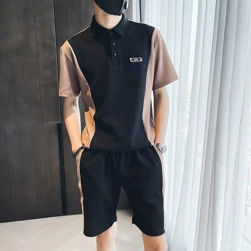 Y2K Summer Gym Outfit Running Quick-dry Loose Streetwear Patchwork Color Comfortable Breathable Outfit Set Loose O-Neck Suits