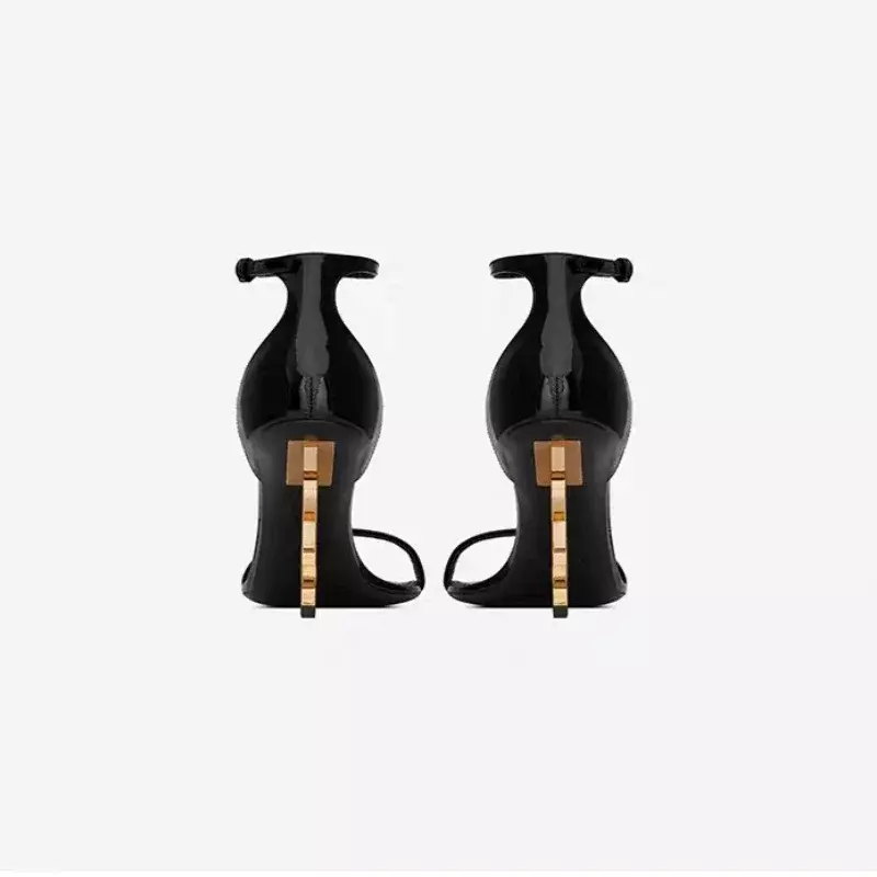 Женские босоножки из лакированной кожи, черные туфли на высоком каблуке с надписью, лето 2024