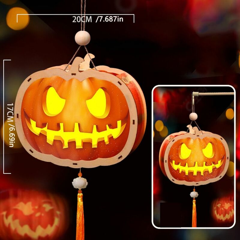 Handheld Halloween Pumpkin Lantern, Handmade Luminous Wooden Lantern, DIY Pumpkin Ghost Lantern