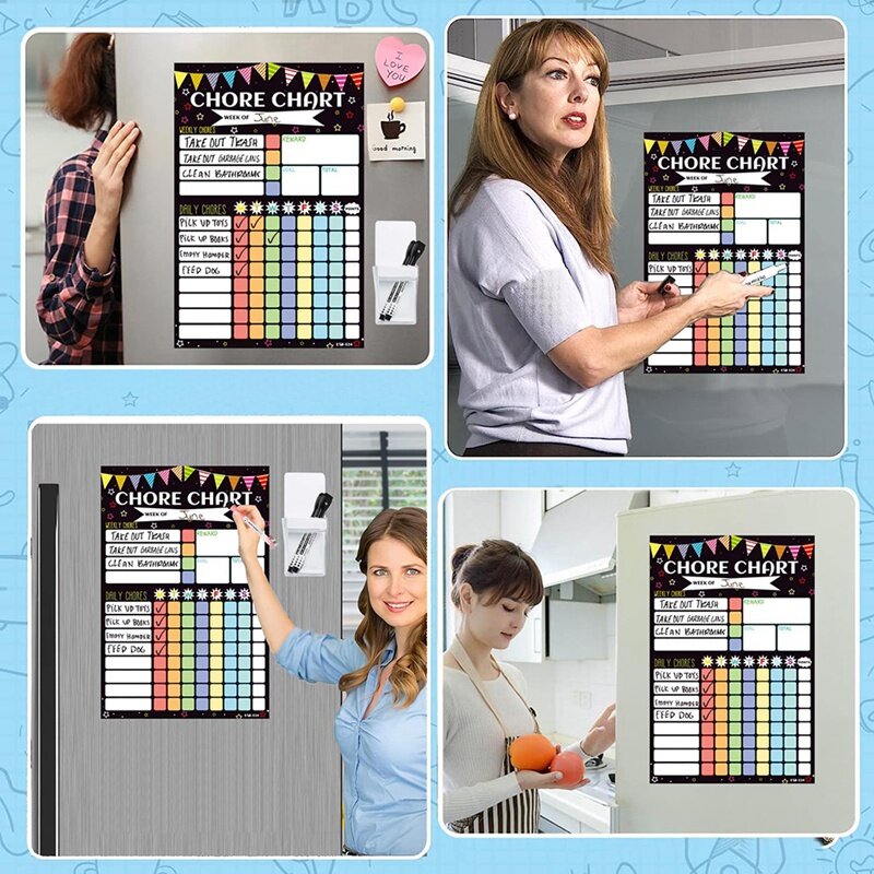 Tabla de recompensa de planificación magnética para adolescentes, tabla de tareas diarias para refrigerador, 2 piezas