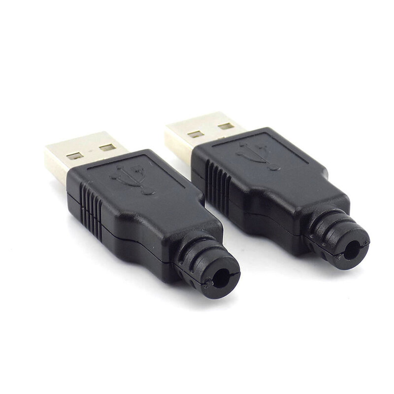 Conectores USB masculinos com tampa de plástico preta, tipo A Plug, 4 Pin Solder, USB Socket, DIY Connector, 5V, 1.5A-2A, 10Pcs