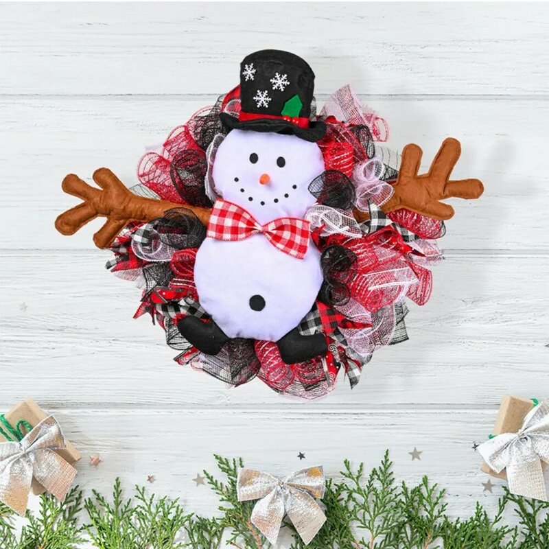 Креативная Рождественская черная шляпа, венок со снеговиком и лентой, украшения для улицы и помещения, подвески для двери ручной работы, реквизит для фотографий