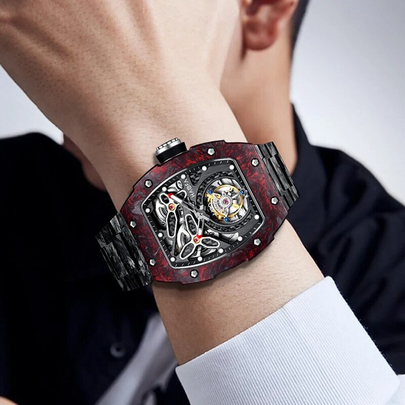 Zegarek Tourbillon pełne włókno węglowe Haofa dla mężczyzn szkielet automatyczny luksusowy zegarek mechaniczny szafirowy wodoodporny zegarek męski 2311